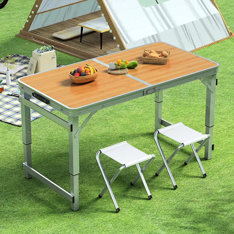 able Portable aluminum alloy foldable dining table Folding table and chairs Picnic small Spreading table Round tube