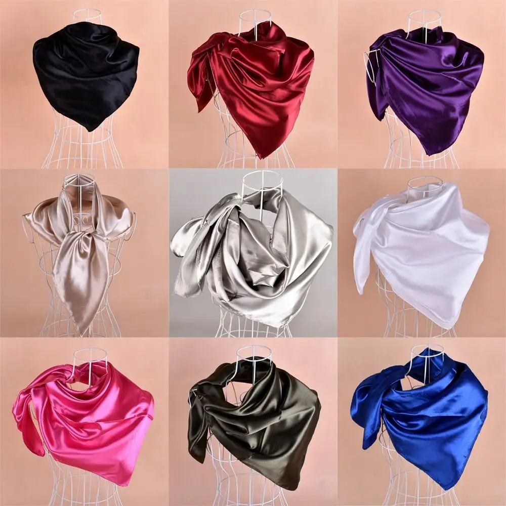 Women Head Scarf Square Silk Foulard Satin Bandana Cheveux Neckerchief Hijab Hair scarves Solid Color Head Scarf