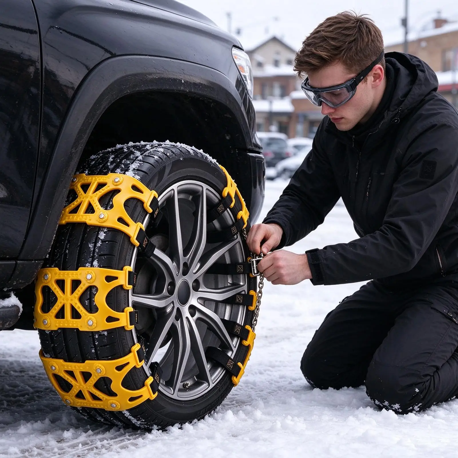 Anti-Slip Tire Chains 6Pcs/set Anti Slip Snow Tire Traction Straps Heavy-Duty Emergency Chains for SUVs Garage Parking Outdoor