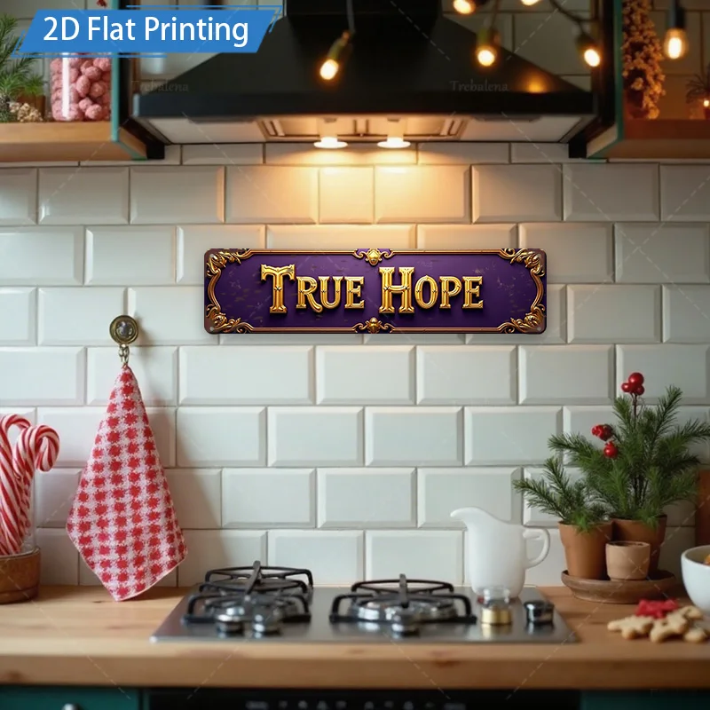 [2D FLAT] قطعة واحدة من لافتة معدنية، 8 × 12 بوصة أرجواني عتيق "True Hope" لوحة فنية جدارية معدنية لديكور عيد الميلاد