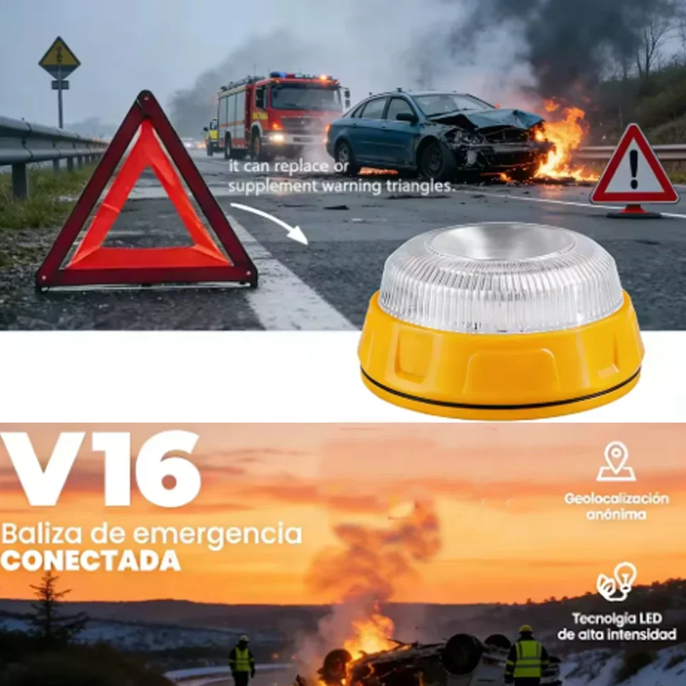 V16 Explosion Flash LED White Emergency Light Yellow Car Traffic Warning Light Flashing Light with Battery Strong Magnetism