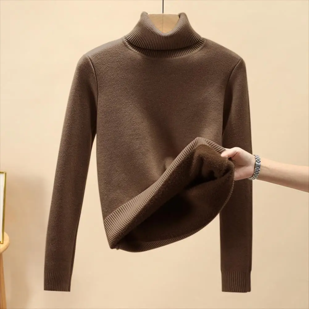 Winter Sweater High Collar Solid Color Cold-proof Thicken Elastic Neck Protection Pullover Basic Soft Women Sweater for Daily