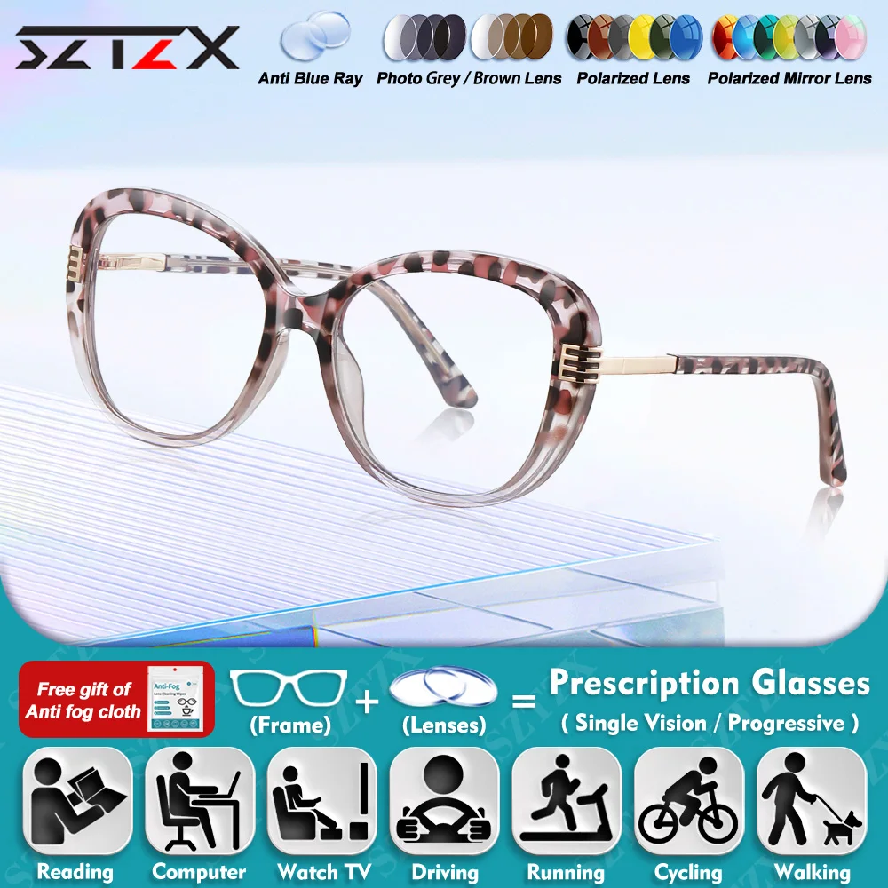 

SZTZX Women Premium Anti Blue Ray Reading Office Glasses Simple Oval Glasses Frame Prescription Myopia Hyperopia Optical Eyeware