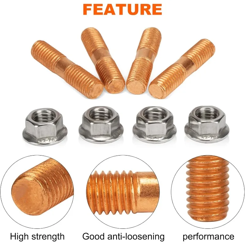 

Car modification parts M10x1.50 thread T3 T4 T6 Turbo Screws and nuts High strength turbo stud set flange nuts 4-piece set