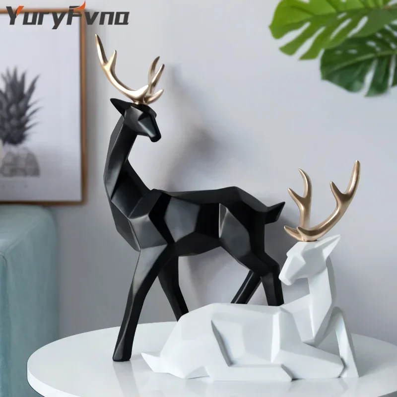 

YuryFvna 3D Solid Animal Sculpture Geometry Deer Statue Art Articles Living Room Table Decorations for Christmas Gift