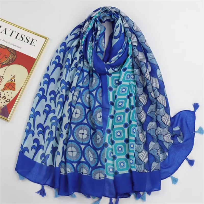 2023 Luxury Brand Cotton Viscose Scarf Women Aztec Floral Patchwork Tassel Shawls and Wraps Echarpe Pashmina Bufandas 180*90Cm