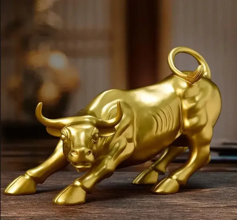 Decoración de Toro Dorado, Artesanía de Resina, Escultura de Animal para Sala de Estar o Vinoteca, Arte para el Hogar, Regalo de Año Nuevo