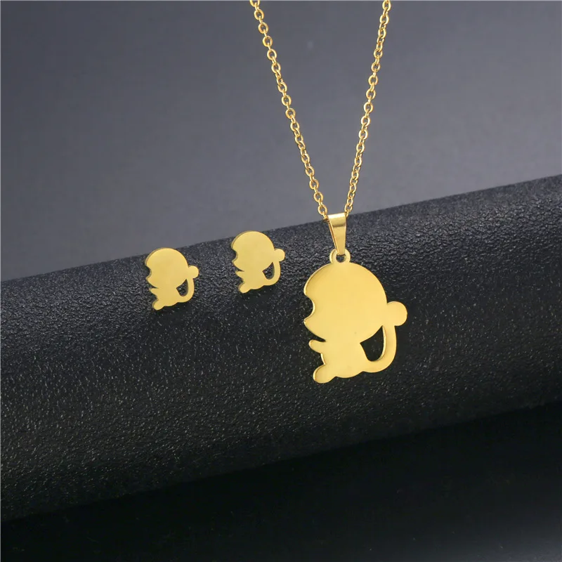 Stainless Steel Snake Jewelry Sets Fashion Women Cute Cat Kitty Monkey Horse Necklaces Earings Set Fashion Steel Pet Gifts