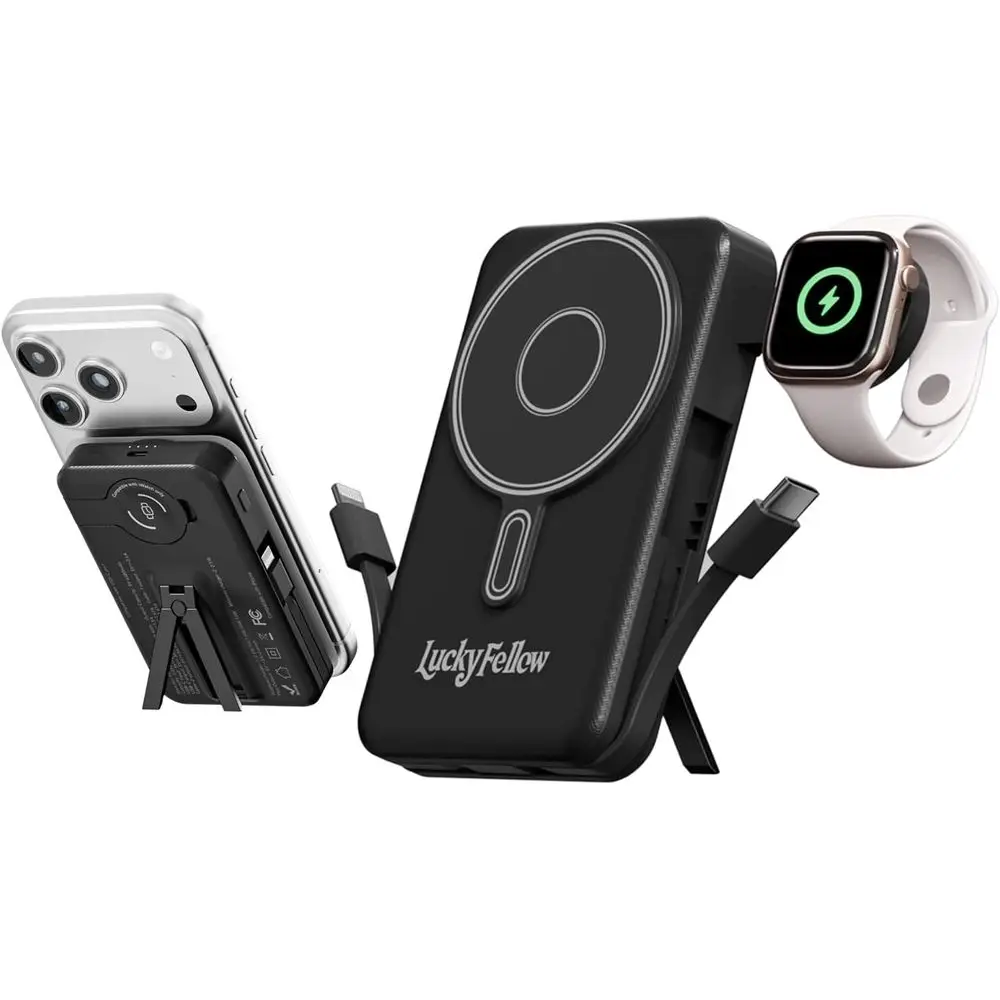 

Portable Magnetic Cable Power Bank, 10000mAh Wireless Charging Station for iWatch and iPe with Stand
