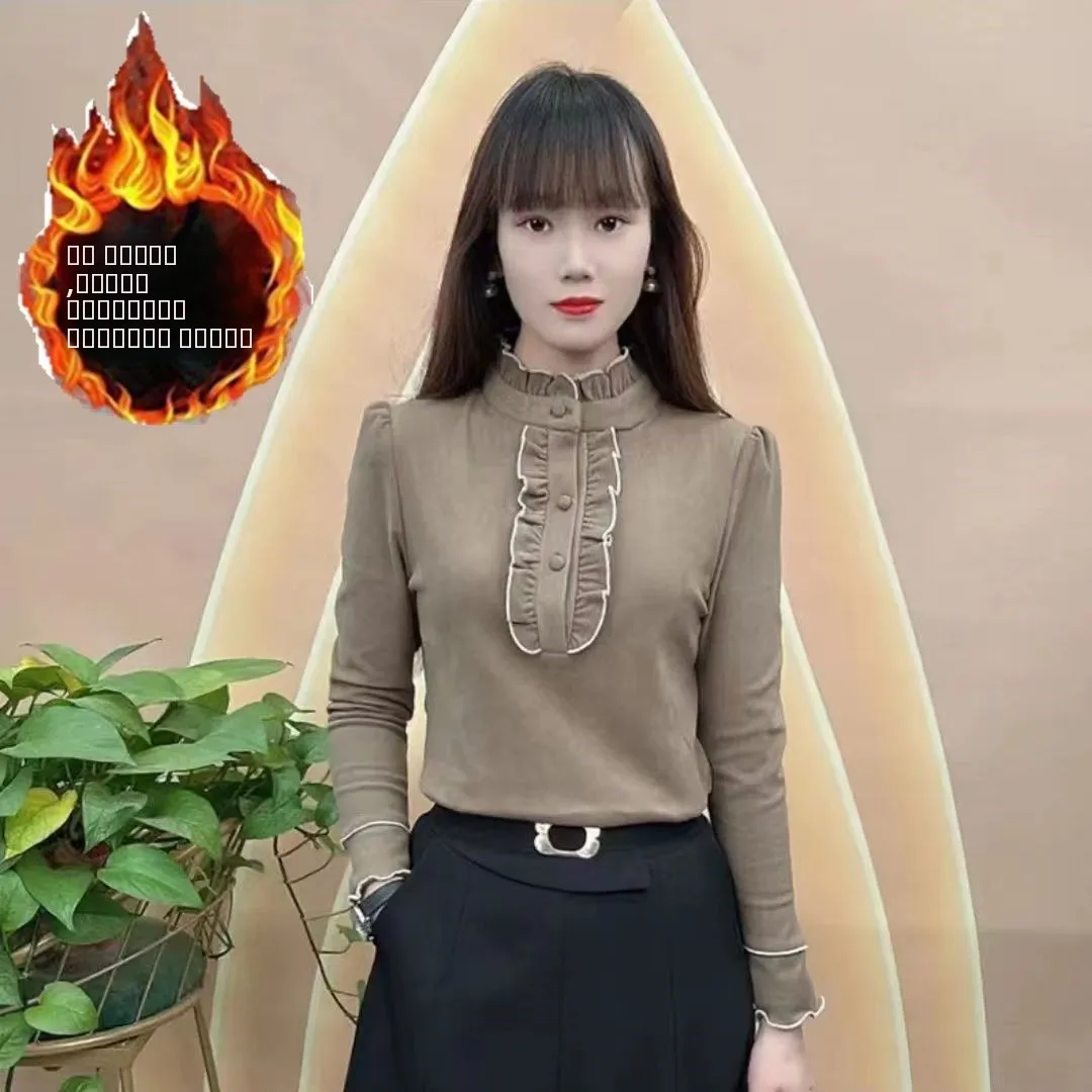 

Двусторонняя бархатная кофта с длинным рукавом для женщин, свободного кроя, базовый слой, теплая, однотонная, осенне-зимняя, новая модель, скрывающая живот