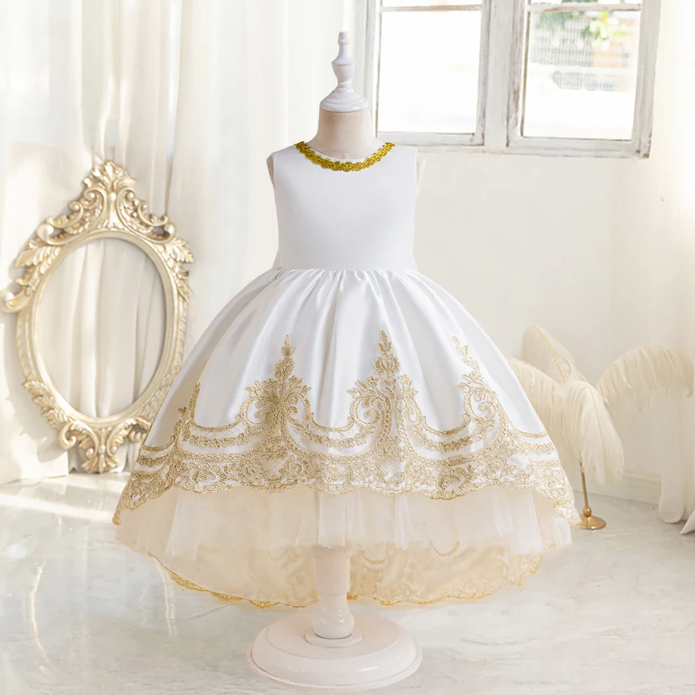 

Pageant Trailing Party Dress For Girls Princess Dress Children Costumes Embroidery Birthday Dresses Girl White Wedding Gown 3-8Y