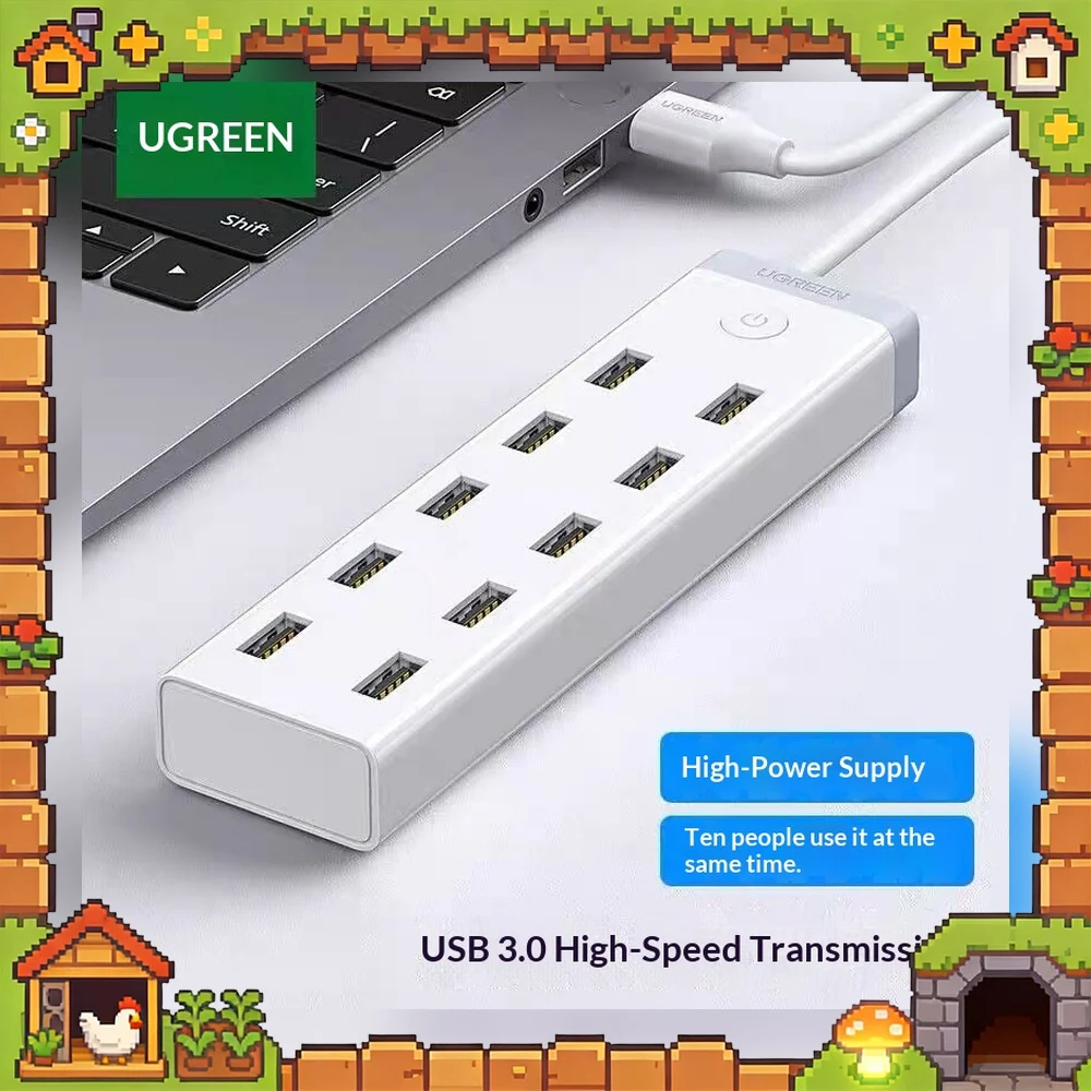UGREEN 20482 CM421 USB 3.0 Hub 10 Port with 12V 4A Power Adapter 1.5m Cable USB Splitter for Laptop Desktop PC