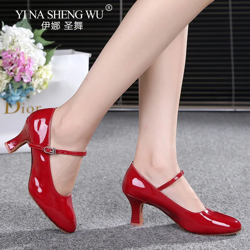 Women Standard Dance Shoes Red High Heel Ladies Ballroom Dance Indoor Soft Sole Shoes Professional Modern Dance Latin Shoes