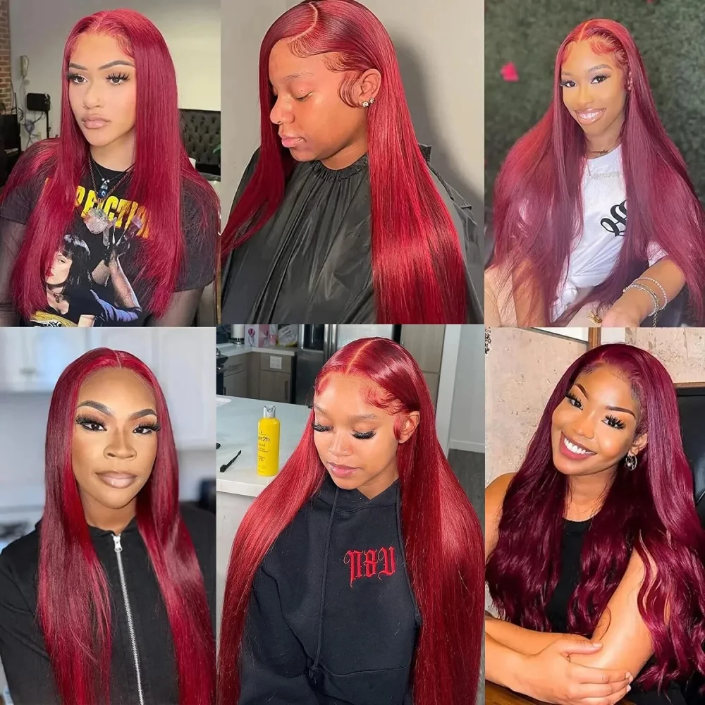 99J بورجوندي ملون مستقيم الشعر HD الدانتيل شعر مستعار أمامي 100% البرازيلي خصلات الشعر المستعار الإنسان قبل قطعها النبيذ الأحمر 13x6 الدانتيل الباروكات الأمامية