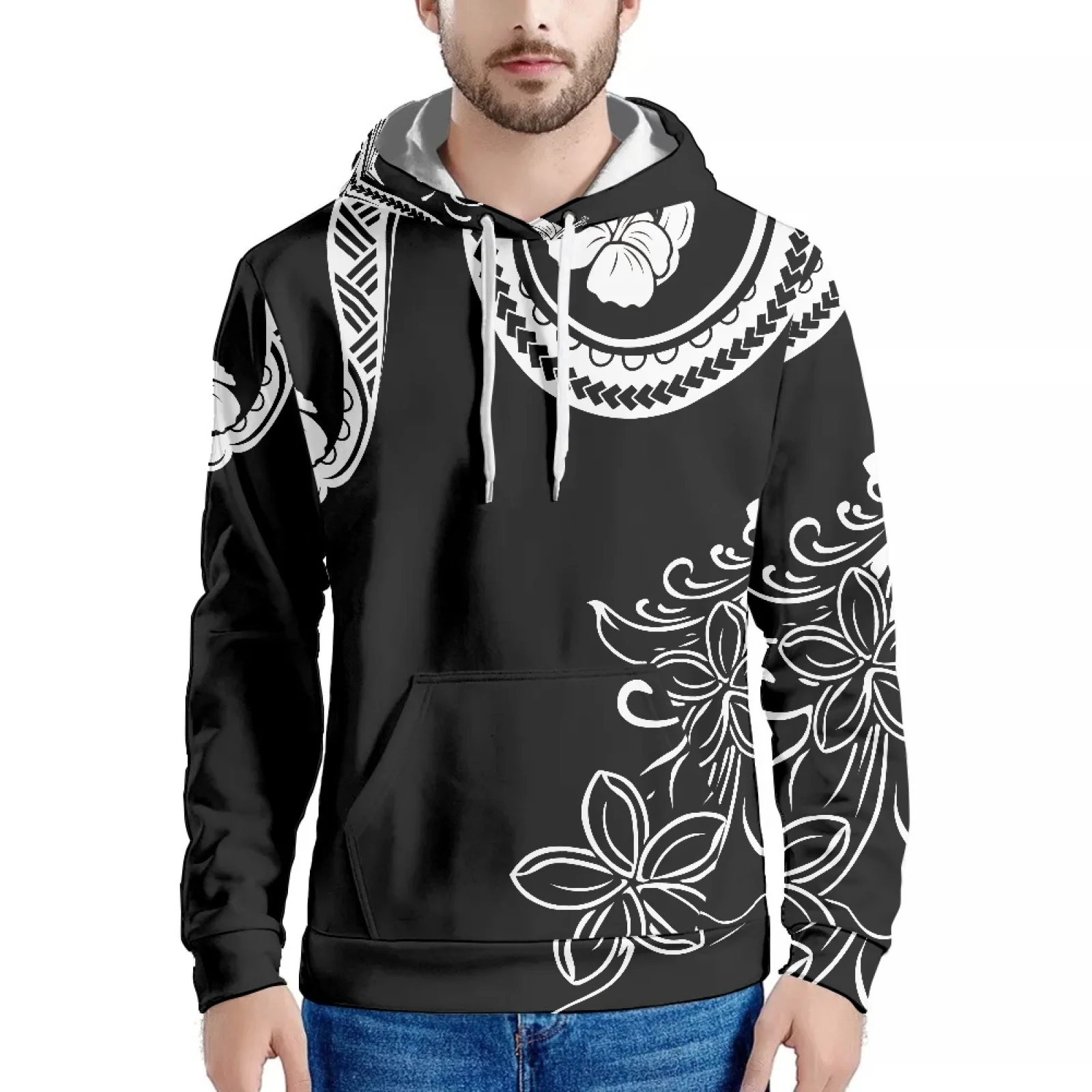 Fish Pattern Polynesian Tribal Tattoo Print Tattoo Hawaiian Samoa-Style Sweatshirt Long Sleeve Men's Hoodie Warm Autumn And Wint