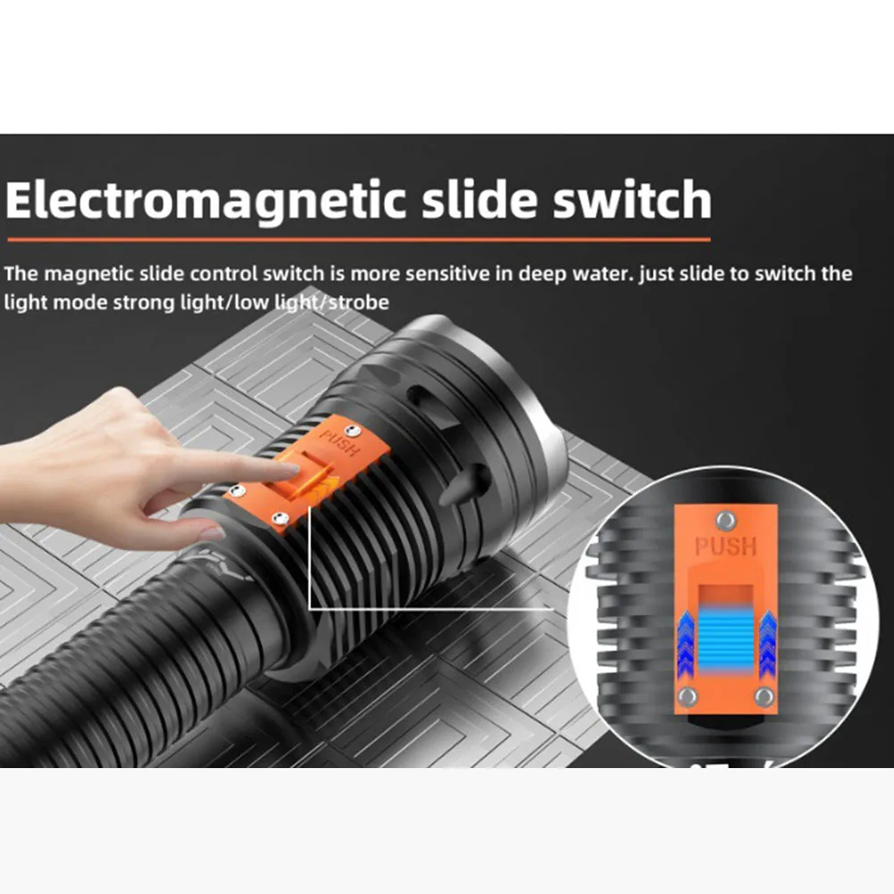 

LED Diving Light Diving Flashlight 315*65*65mm Aluminum Alloy Underwater Light Diving Flashlight IPX8 Waterproof Grade