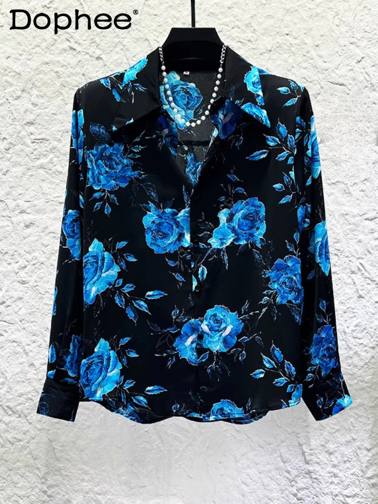 

Men's 2025 Spring Summer New Trendy Printing Design Tops Male Shoulder Padded Fashion Shirts Men's Ice Silk Long-sleeve Shirt