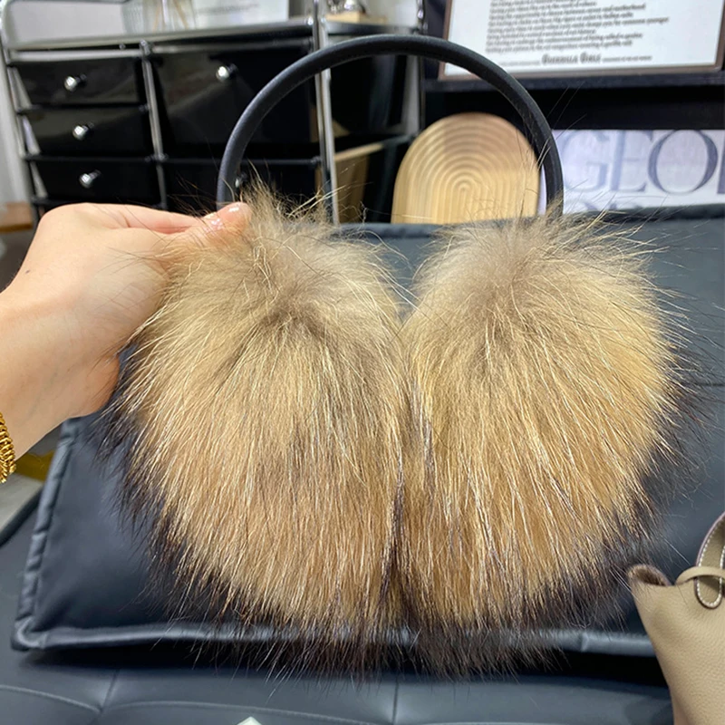 2027 New Winter Natural Real Fox Fur Earmuffs Plush Warm Decorate Women Cute Solid Ear Warmer Headphones Neck Warm Bib Scarf