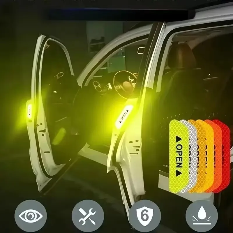 4-16Pcs Opening Warning Reflective Car Door Sticker Safety Reflector Tape Decal Auto Car Accessories Exterior Interior Reflector