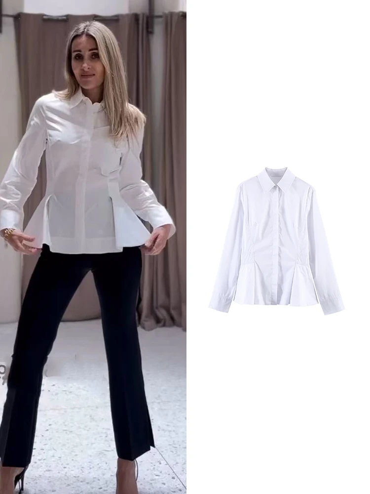 

TFMLN Офисная женская блузка в стиле кэжуал, однотонная, плиссированная, на одной пуговице, для работы, модная, весна 2026, винтажная, приталенная рубашка
