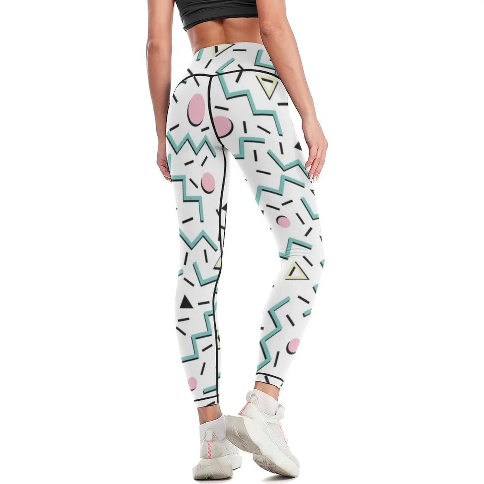 Funky Memphis Pattern Design Leggings, Calças Esportivas Femininas, Mulher Vestuário de Ginásio, Voltar aos anos 80