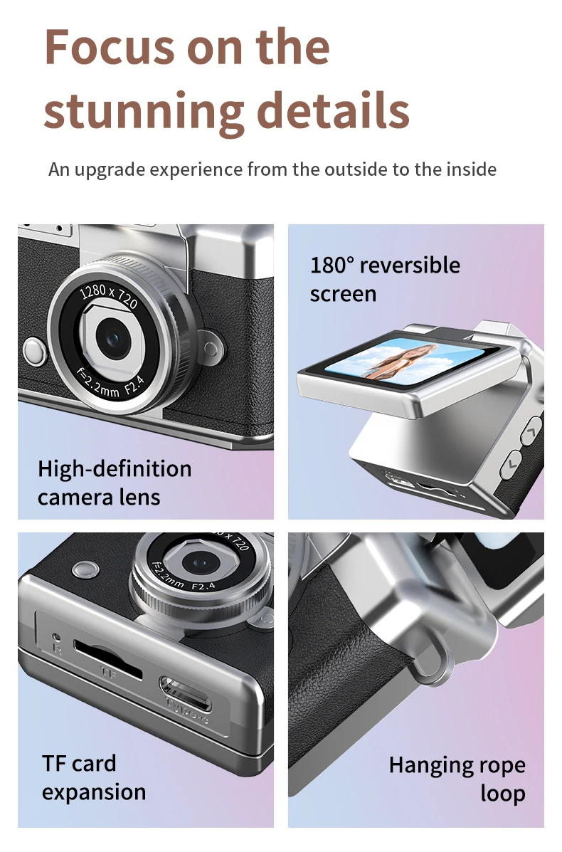 Mini Flip Screen Digital Camera, 1.47-Inch HD Display, 200Mah