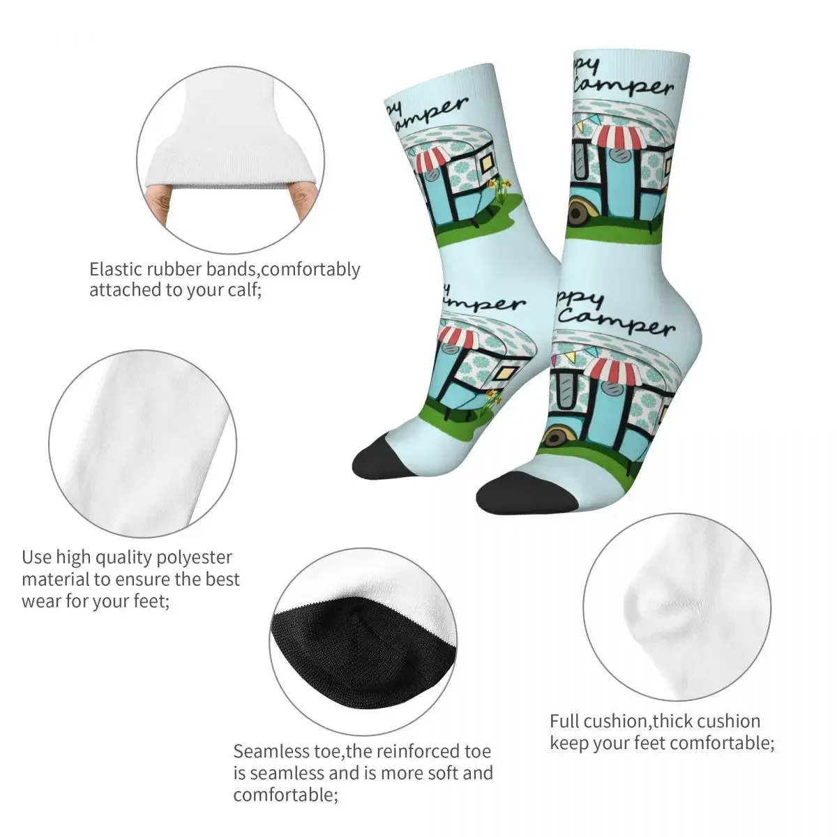 Men Happy Camper Socks Warm Funny Happy Funny Comping Socks Crazy Stuff Middle TubeSocks Best Gift