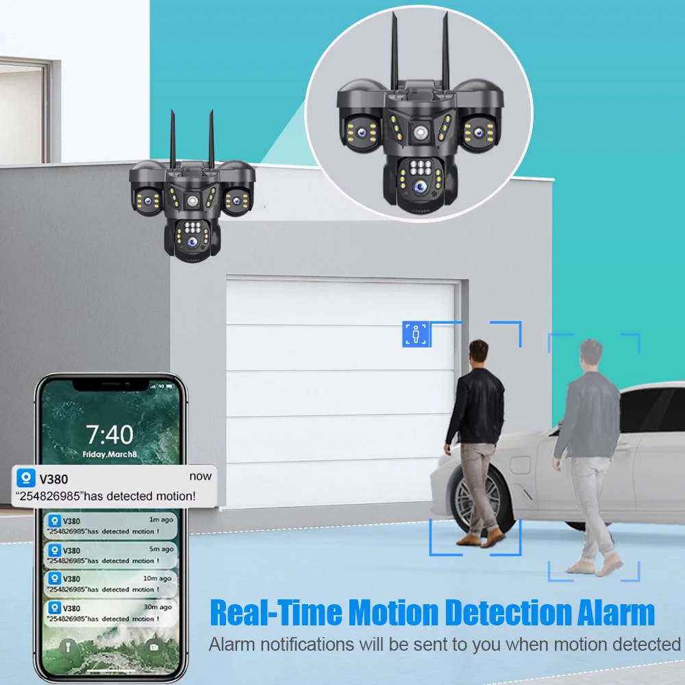 كاميرا 15 ميجابكسل بثلاثة عدسات عالية الدقة IP مع 4G Sim خارجية ملونة للرؤية الليلية مراقبة أمنية تكبير 10X شاشة فيديو