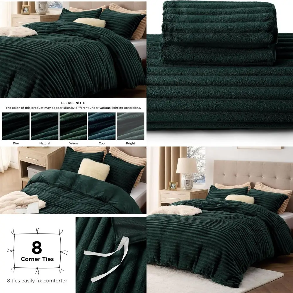 

Fluffy Duvet Cover Set - Ultra Soft Plush Shaggy Comforter Cover Queen Size, Warm Flannel Fleece Bed Sets for Winter, 3 Pieces (