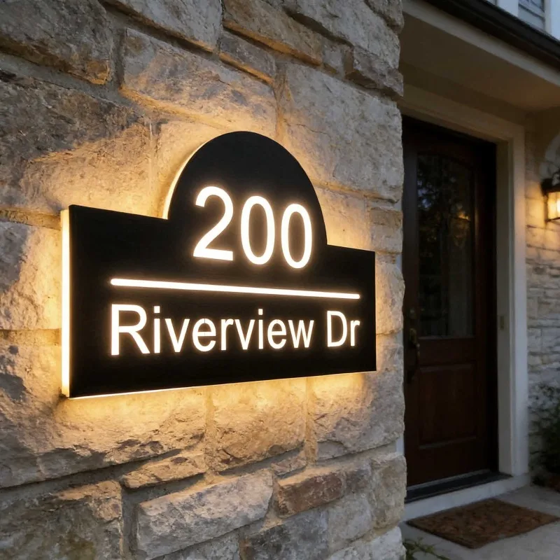 

Custom Solar Acrylic Door Sign Engraved Hollow 3D LED Illuminated Modern Luxury House Number Plaque for Home Villa Hotel