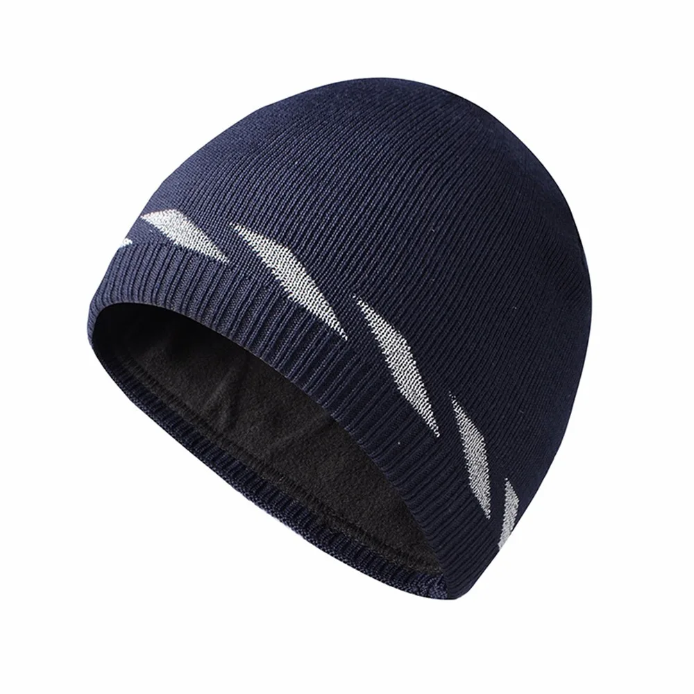 New Polyester Reflective Knit Hat Reflective Stripe Ribbed Knit High Visibility Hat Stretchy Fit Winter Knit Hat Night Running