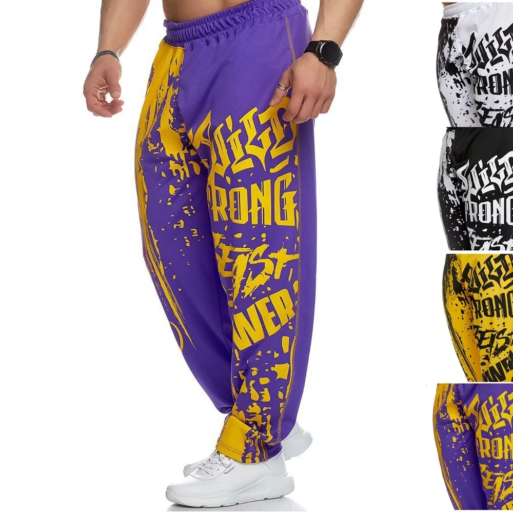 

Mens GYM Pants Thin Summer Running Leggings Joggers Streetpants Male Workout Fitness Breathable Sport Trousers Printed Letter