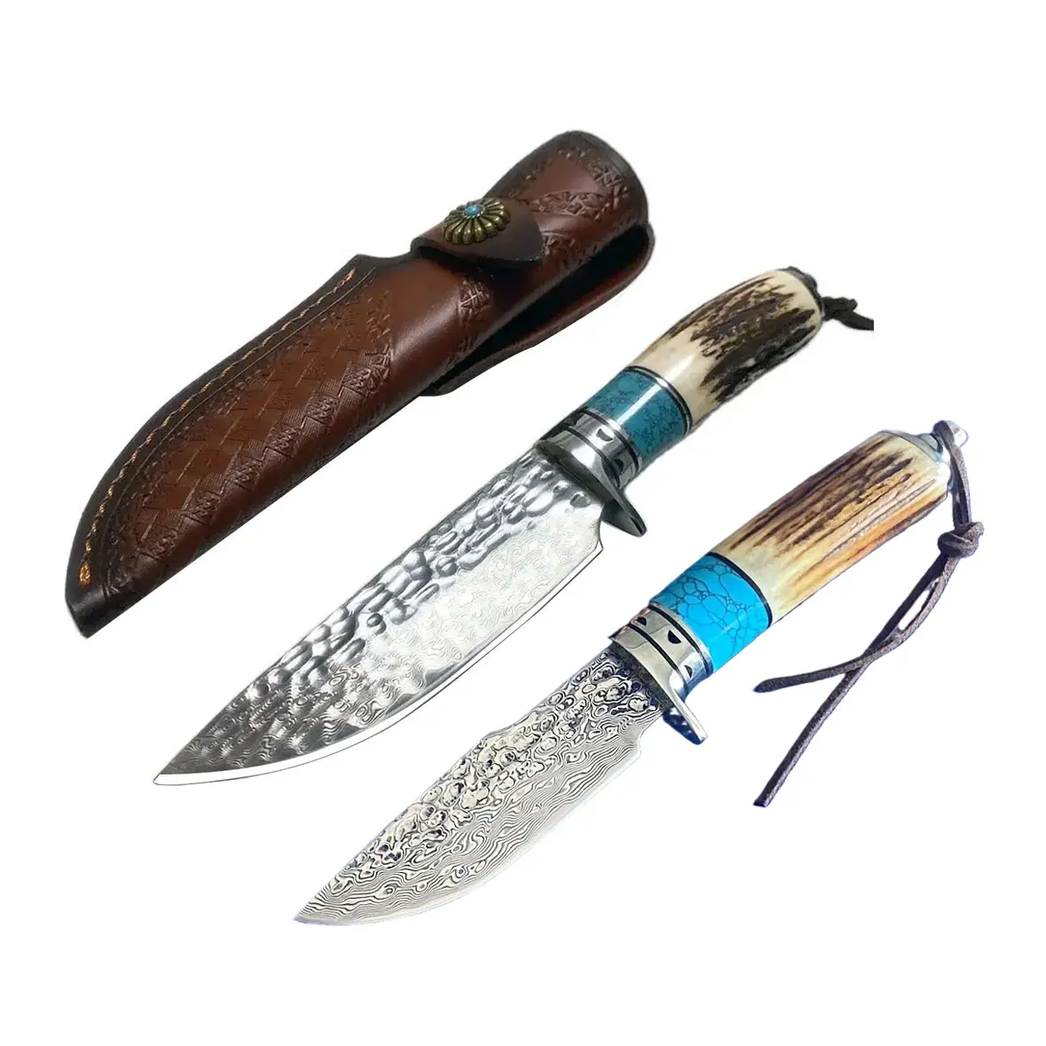 Handmade Forged Damascus VG10 High Hardness Outdoor Survival Knife Deer Horn Handle Cutting Tools Tactical Hunting Knife For Men