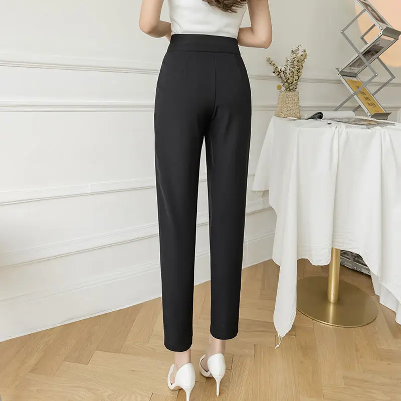 Pants For Women Korean Plain Aesthetic Fashion Cigarette Pants Black Straight Casual High Waist Trendy Loose Suit Chiffon Thin