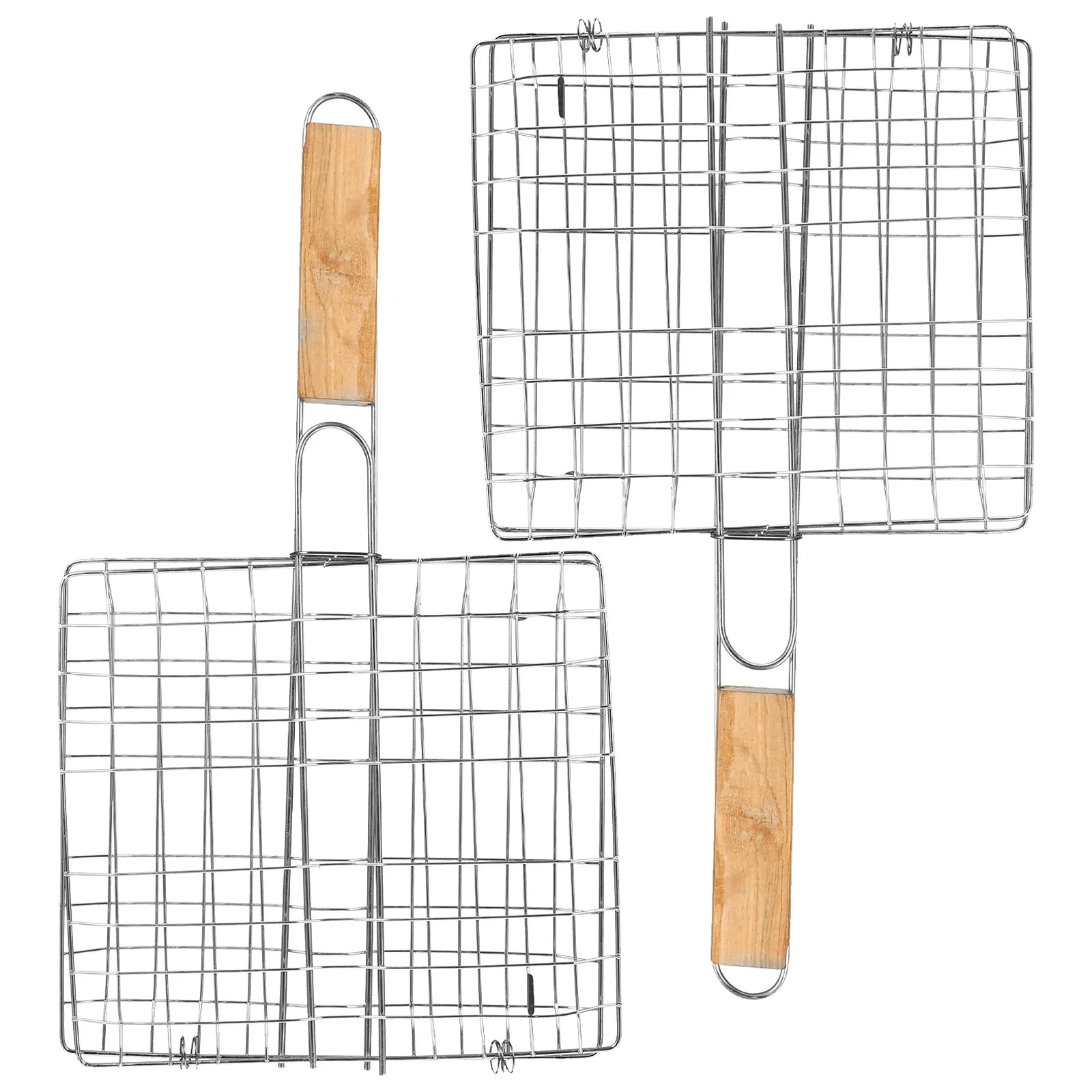 

2pcs Barbecue Grill Mesh Clamp Stainless Steel Bbq Fish Meat Holder Durable Outdoor Cooking Tool For Camping Party Gathering