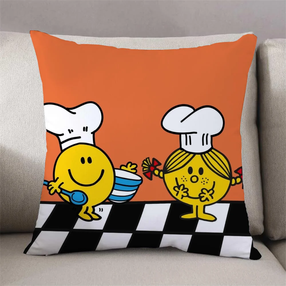 Mr. Men and Little Miss Cushion Cover 40x40cm Throw Pillow Covers Decorative Pillowcases for Pillows Short Plush Cushions Sofa