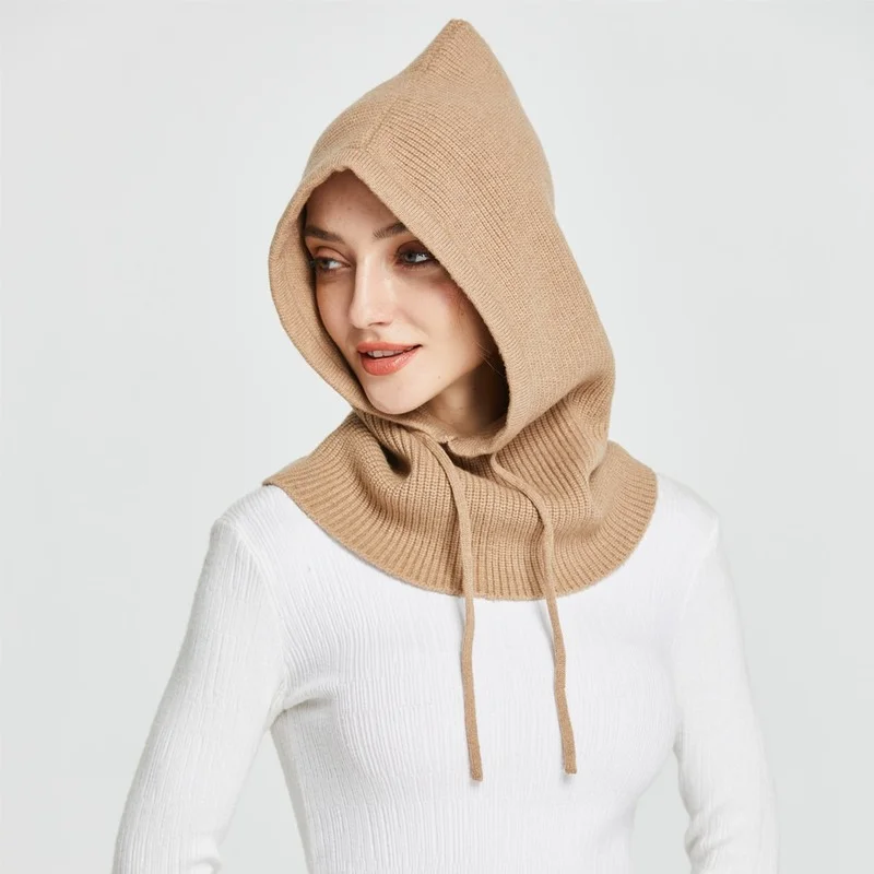 Sparsyle – Bonnet d\'hiver en cachemire unisexe pour femme et homme, écharpe à capuche en laine, protection du cou et du visage, cagoule