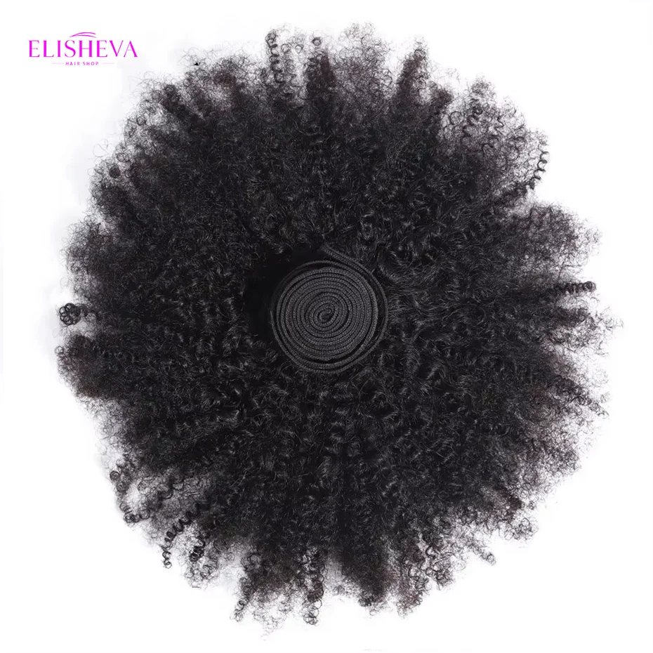 ELISHEVA Raw Indian  Human Hair Weave Bundles 1/3/4 Bundle Deal Afro Kinky Curly Bundles Natural /Jet Black Remy Wavy Extensions