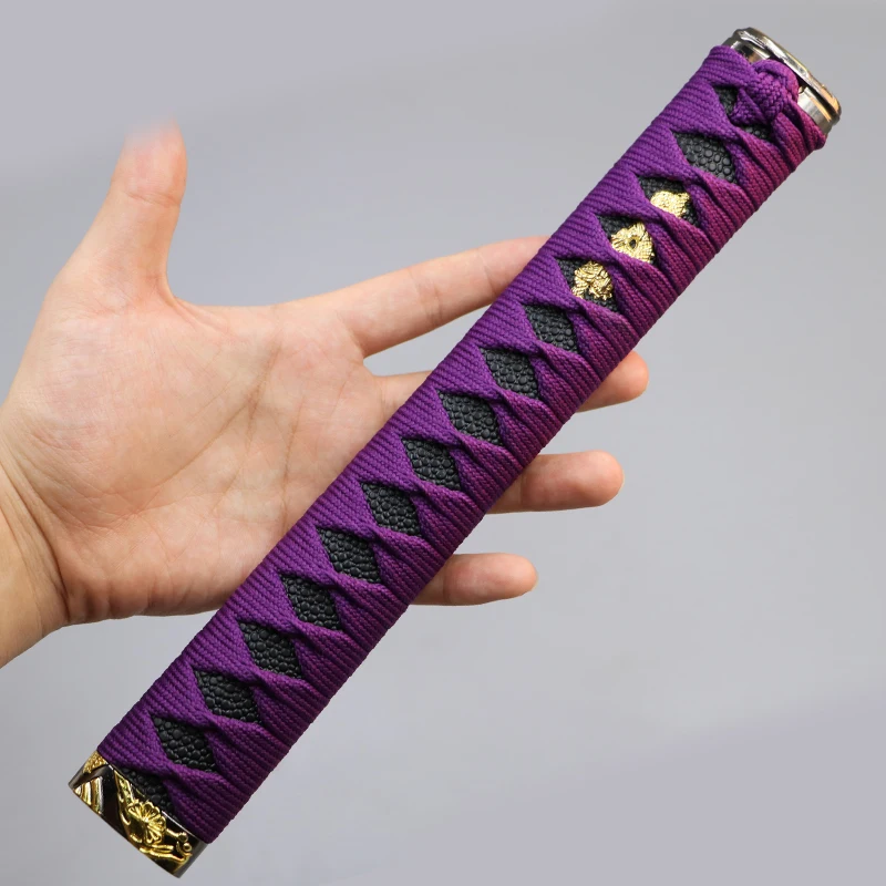 Nice Handle Tsuka Alloy Fuchi Menuki Kashira for Japanese, Japan Real Samurai Katana Sword Fittings with New Purple Silk Ito