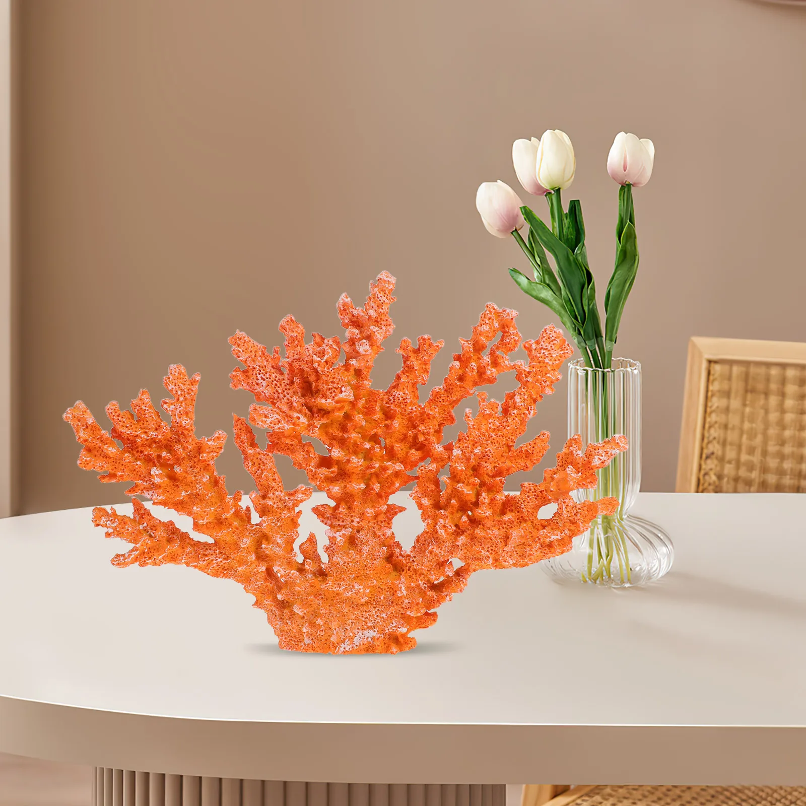 

Simulated Coral Decor Ornaments Resin Desktop Home Office Wedding Decoration Coral Sculpture Household Figurine Red Compact