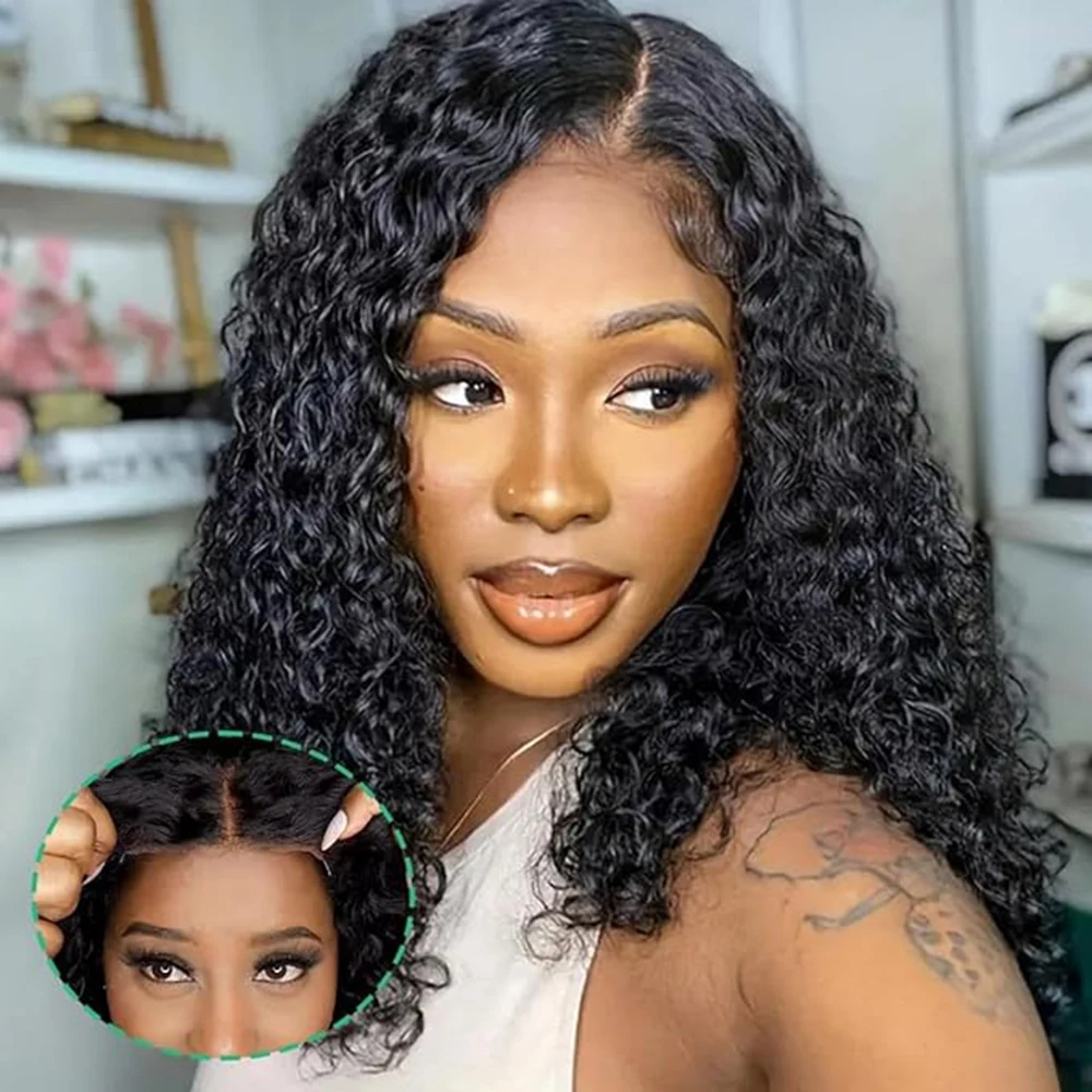 7x6 Deep Wave Glueless Wig Human Hair Ready To Wear PrePlucked For Women Precut 8-16Inch Hd Frontal Curly Lace Front Wigs