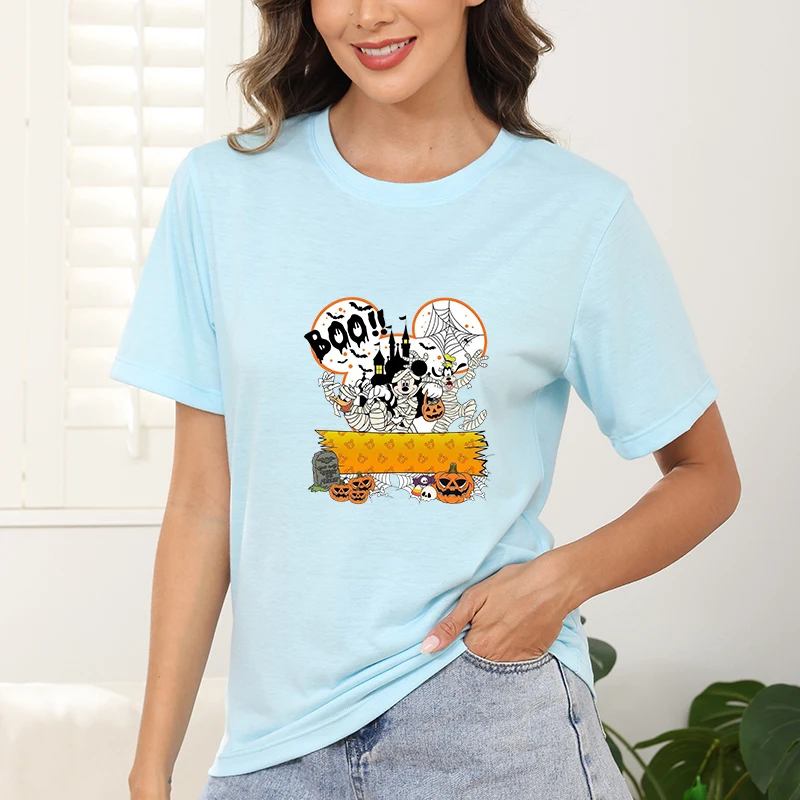 Ghost Disney Dames Gedrukt Dames Dames Casual Tops Y2k T-shirt Skelet Cartoon Pompoen Workout Dameskleding Halloween