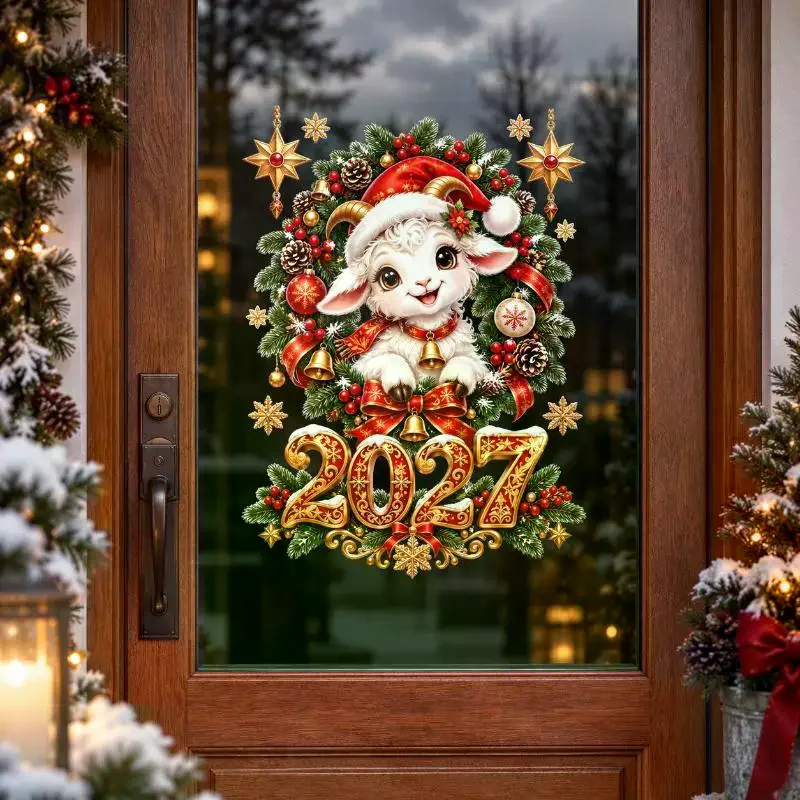2027 Happy Christmas Decoration Sheep Window Decals Christmas Window Stickers Shopping Mall Showcase Festive Decor