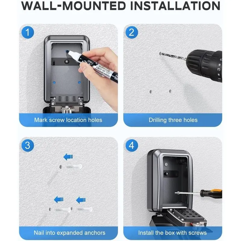 【a17z】for-keys-wall-mounted-key-lock-box-12-digit-combination-lock-box-with-code-large-capacity-weatherproof-outdoor-lockbox