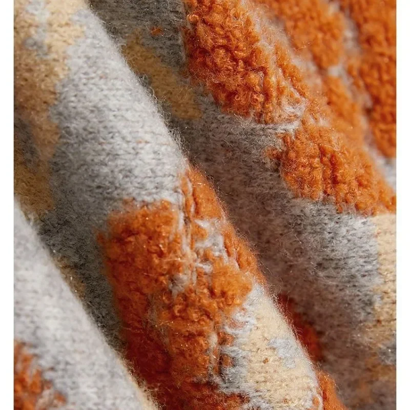 Women's Casual Jacquard Round Neck Pullover Knitted Autumn and Winter Sweet Loose Fitting Long Sleeved Fashionable Sweater Tops