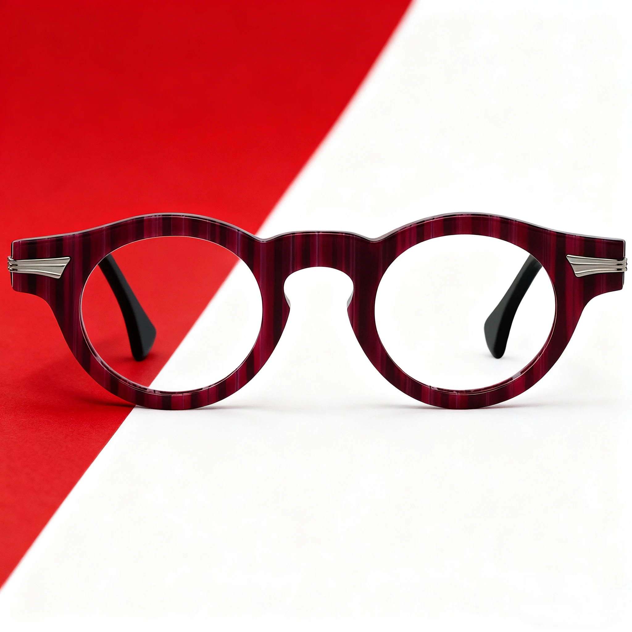 FYTOO Retro Fashion Burgundy Striped Round Statement Glasses, Daily Wear, Great Holiday/Birthday Surprise, Valentine's Gift.