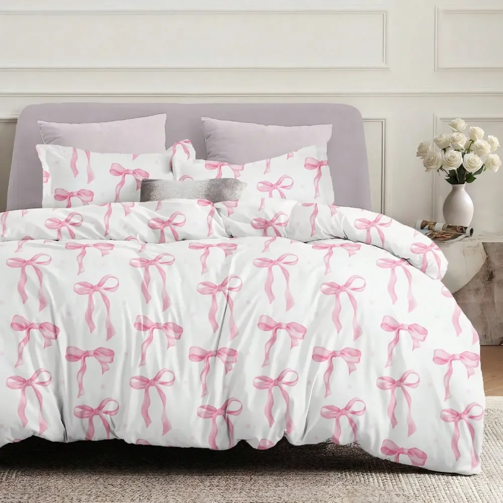 

3pcs Numeric Bow Print Duvet Cover Set 1pc Duvet Cover 1 2pcs Pillowcase, Comforter Not Included, Soft SkinFriendly, Suitable F