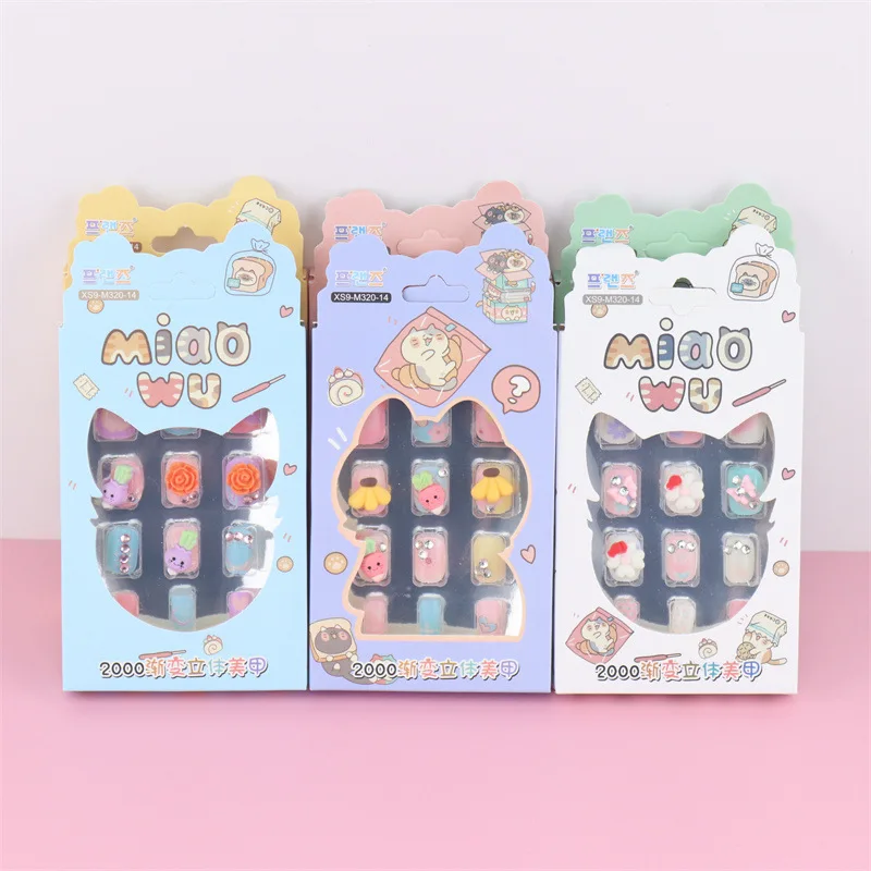 Juego de pegatinas de uñas tridimensionales para niños, 3D pegatina de uñas, gradiente, pasta linda, pieza de uñas adhesiva extraíble, juguete de maquillaje para niñas