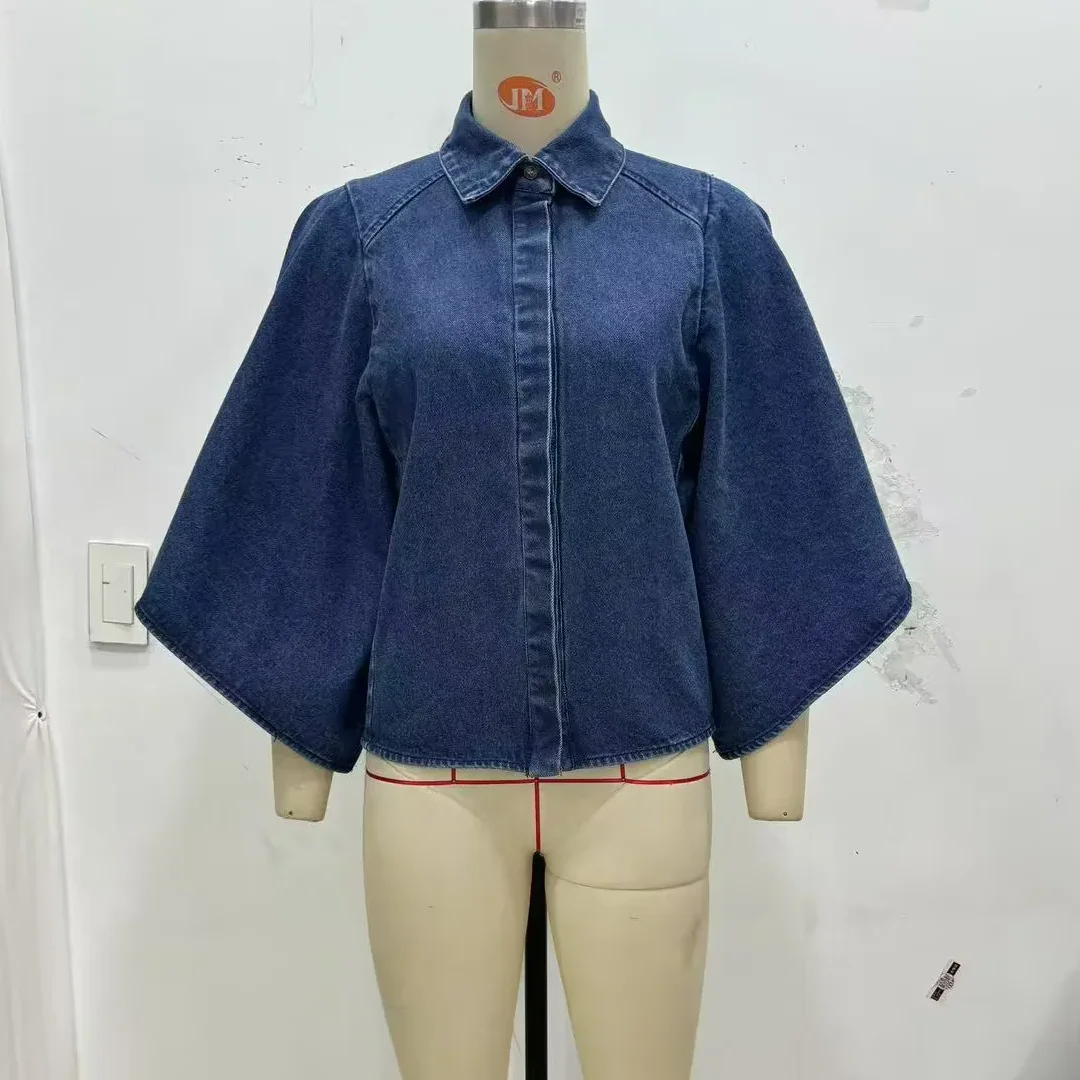 Vintage denim shirt elegant commuter tops women 2025 shirt long sleeve tops high street summer shirt women's kimono shirt