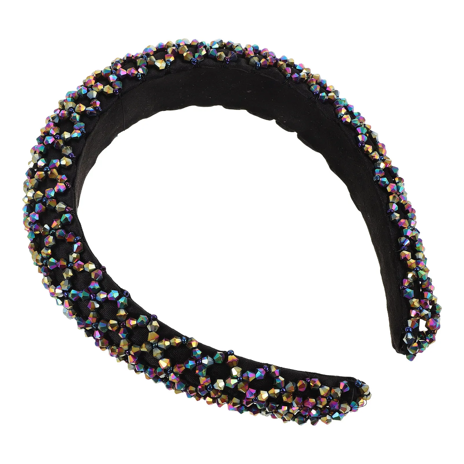 

Handmade Beaded Rhinestone Wide Headband for Women Bohemian Sparkly Hair Jewelry Elegant Comfortable Bling Accessory